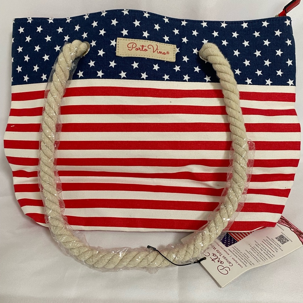 PortoVino Red White Blue Canvas Wine Purse NWT